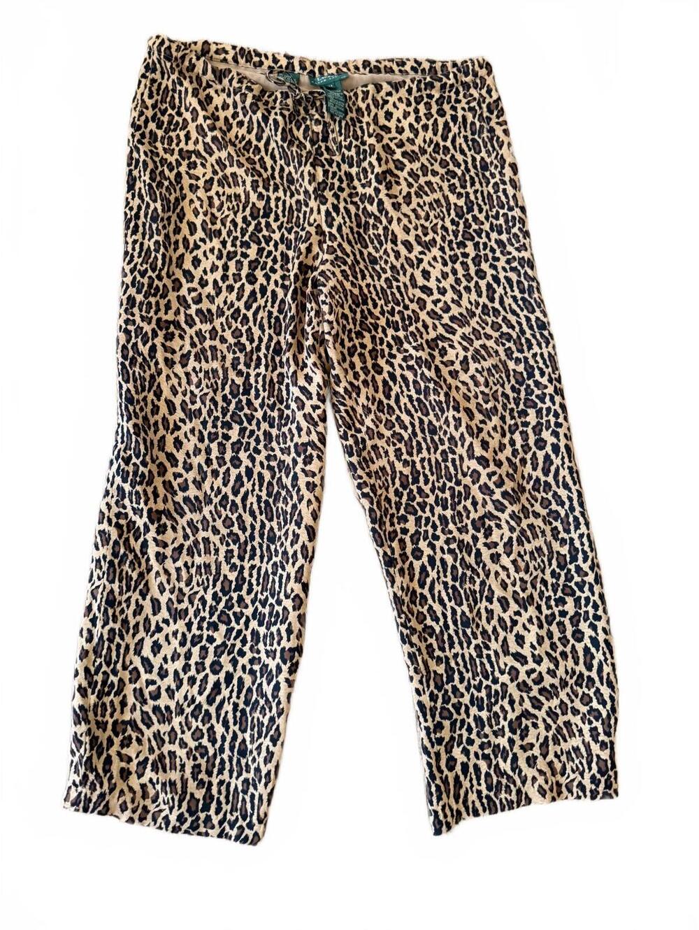 Lauren Ralph Lauren Silk Leopard Print Cropped Pants Size M